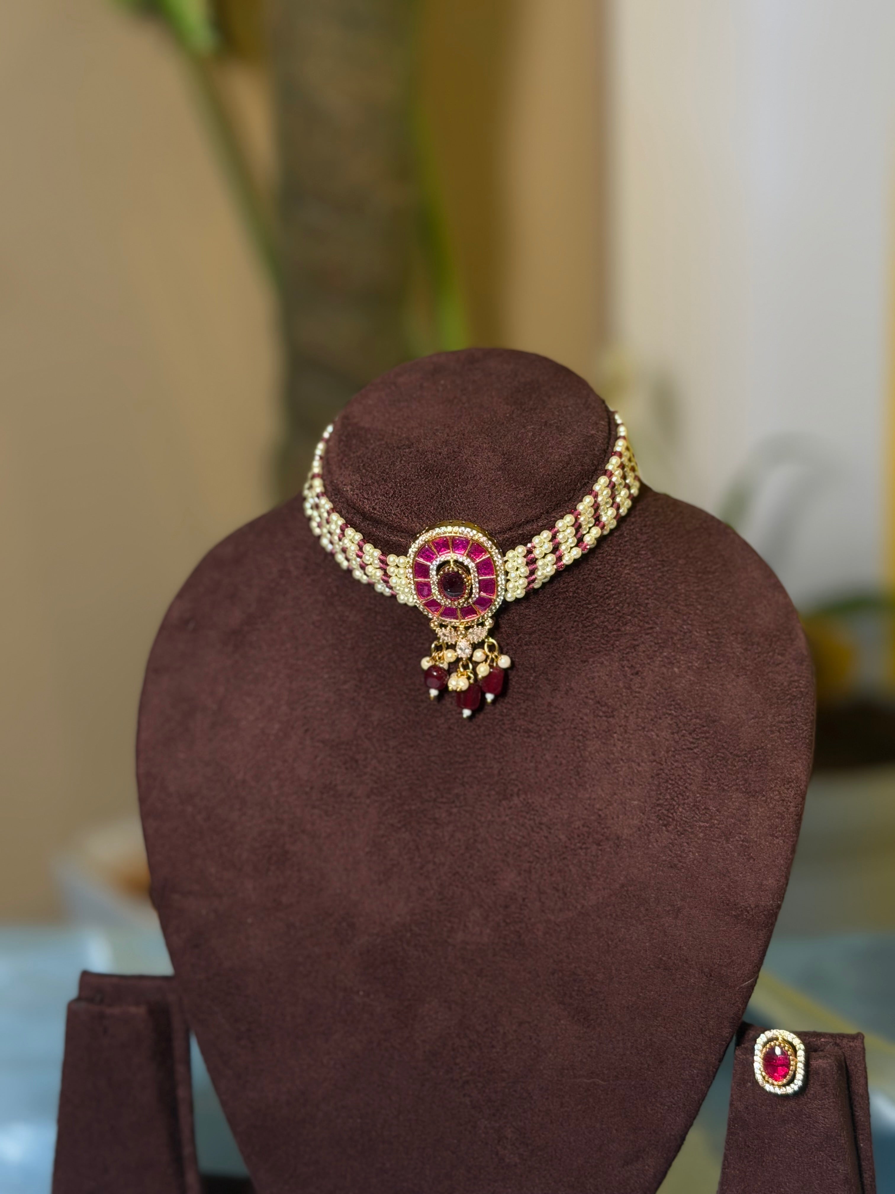 Ruby Pearl Royale Choker Set