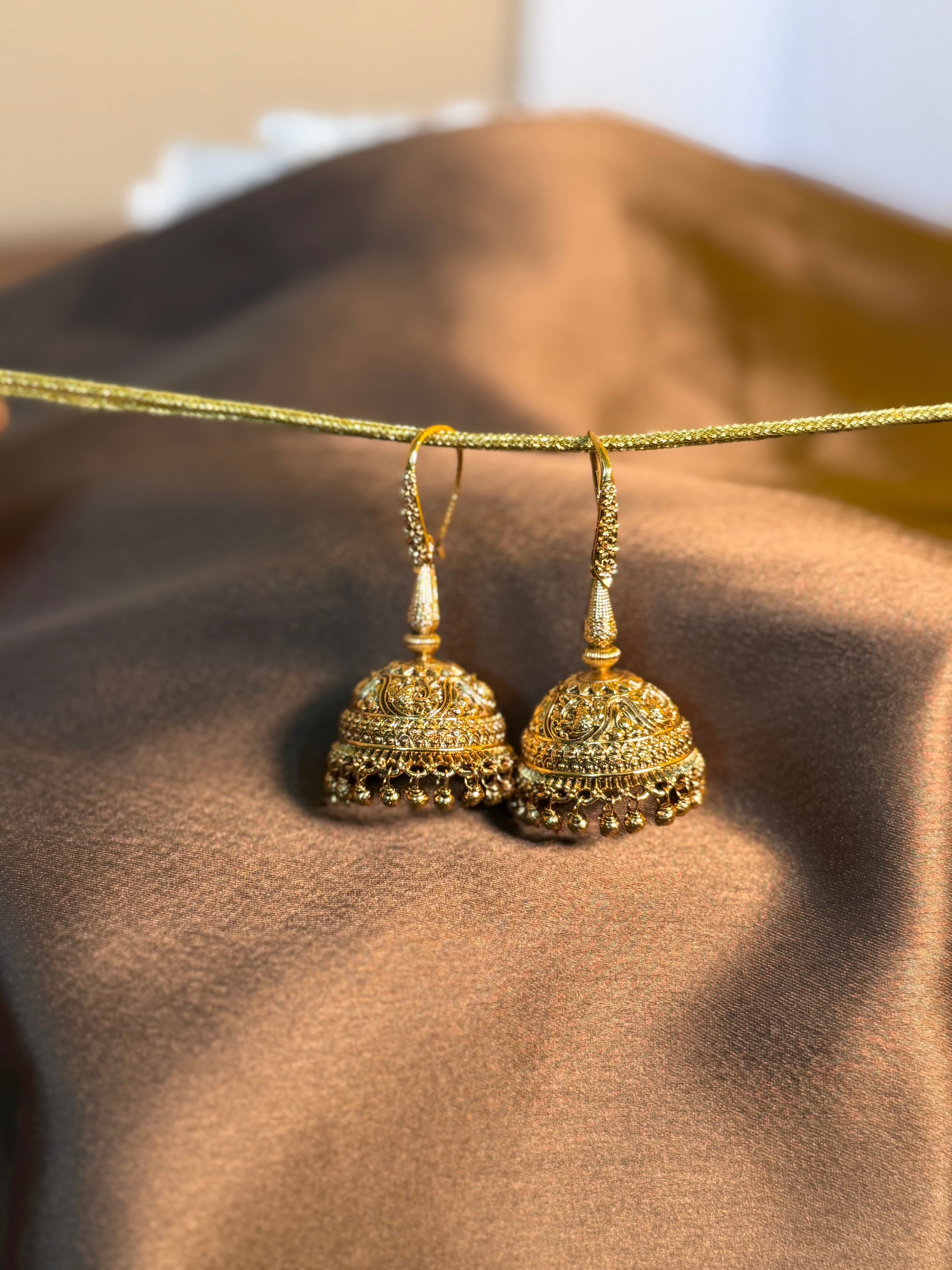 Vintage Gold Engraved Jhumkas