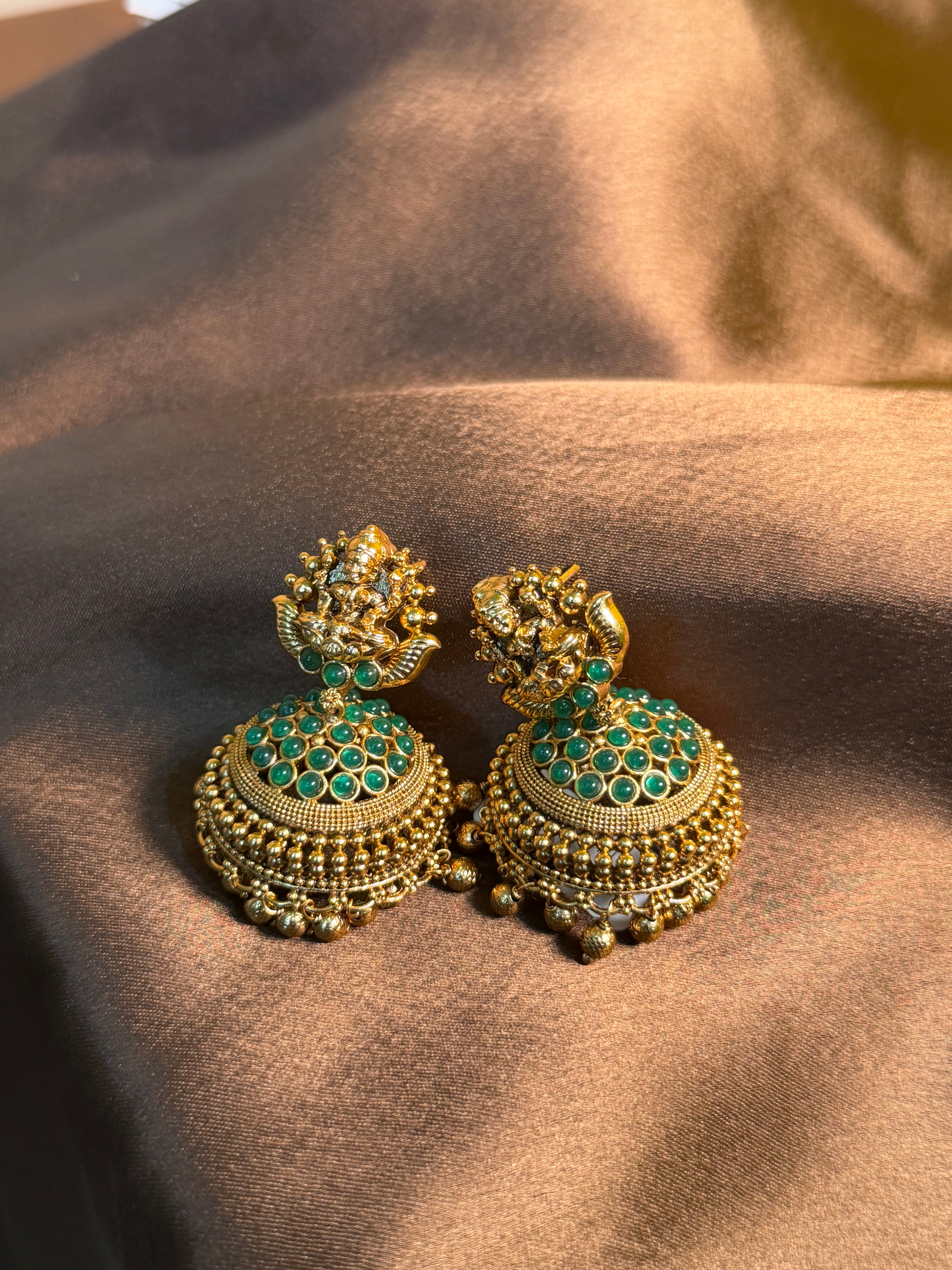Emerald Lakshmi Temple Jhumkas
