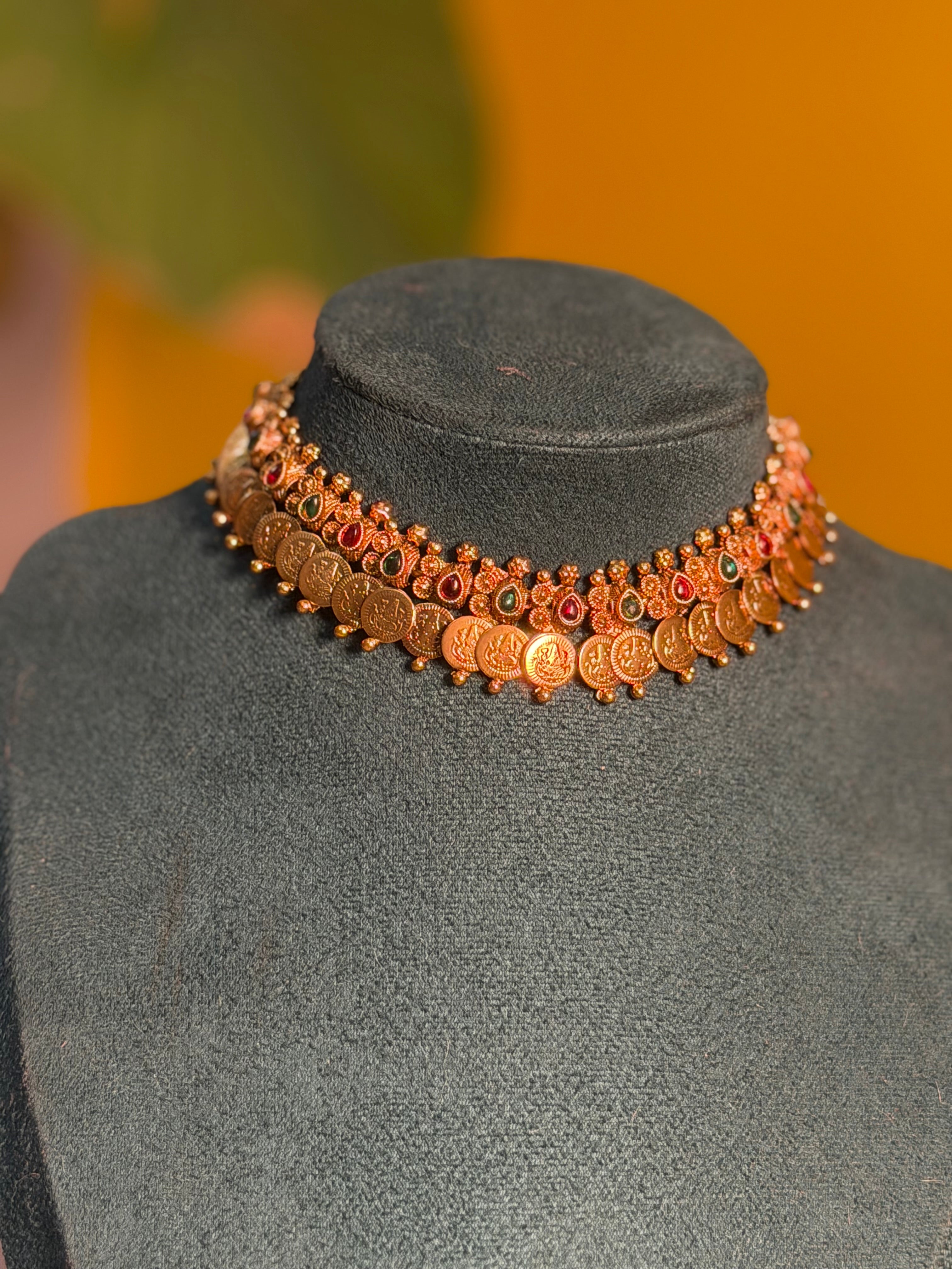 Double Stoned Coin Necklace