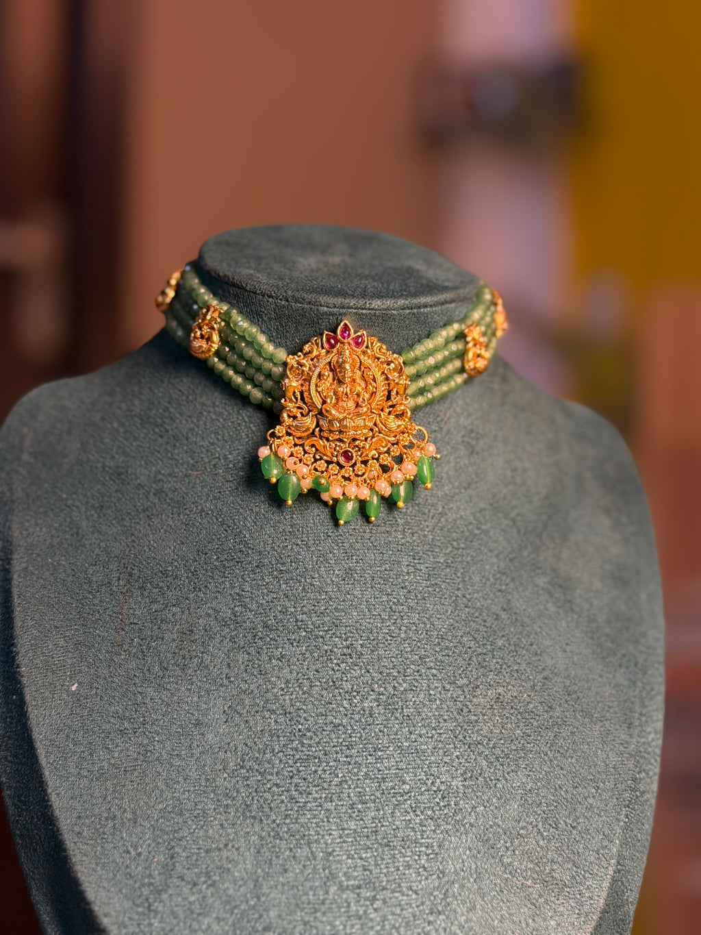 Green Beaded Classic Lakshmi Choker