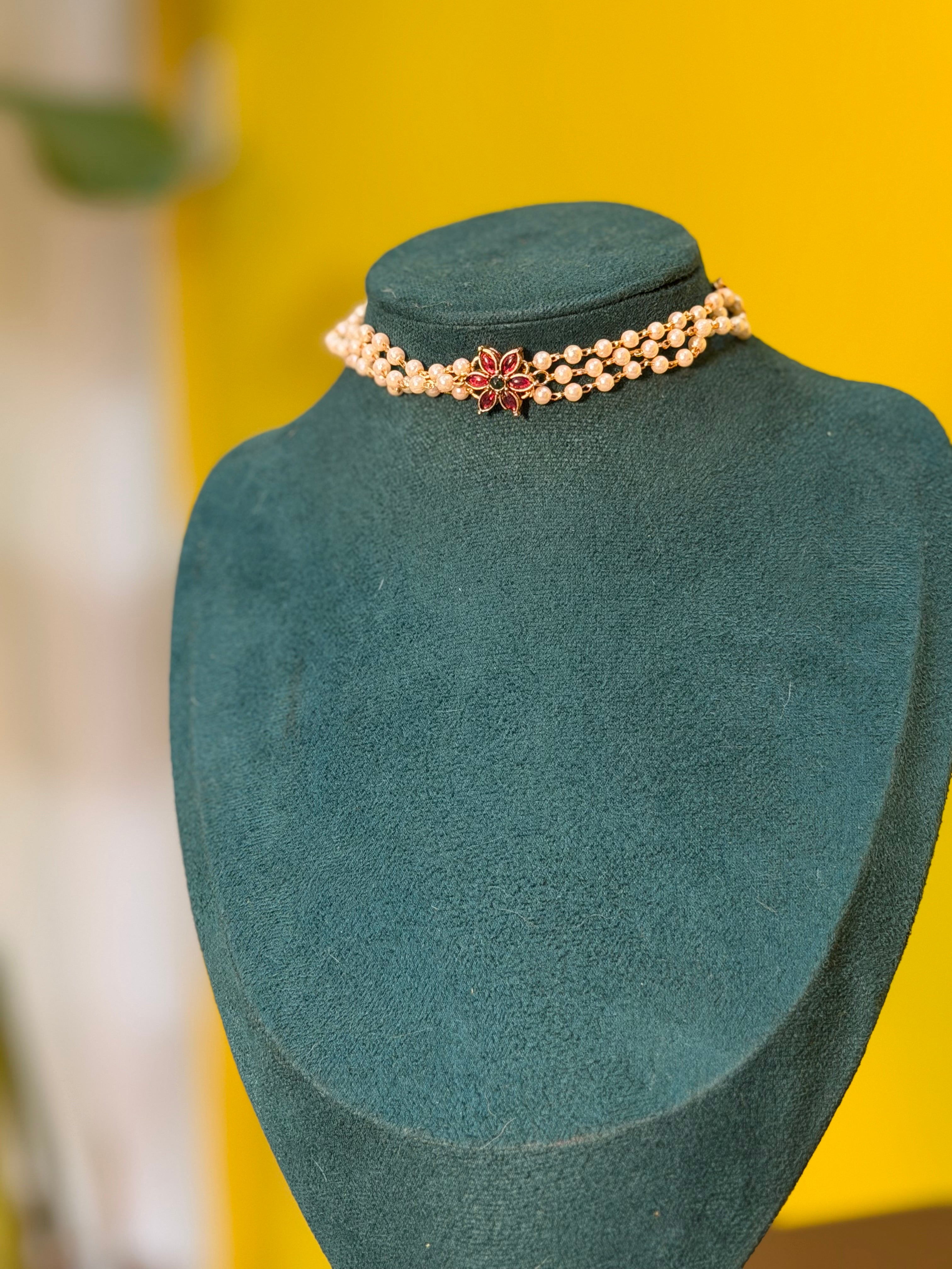 Ruby Blossom Pearl Choker
