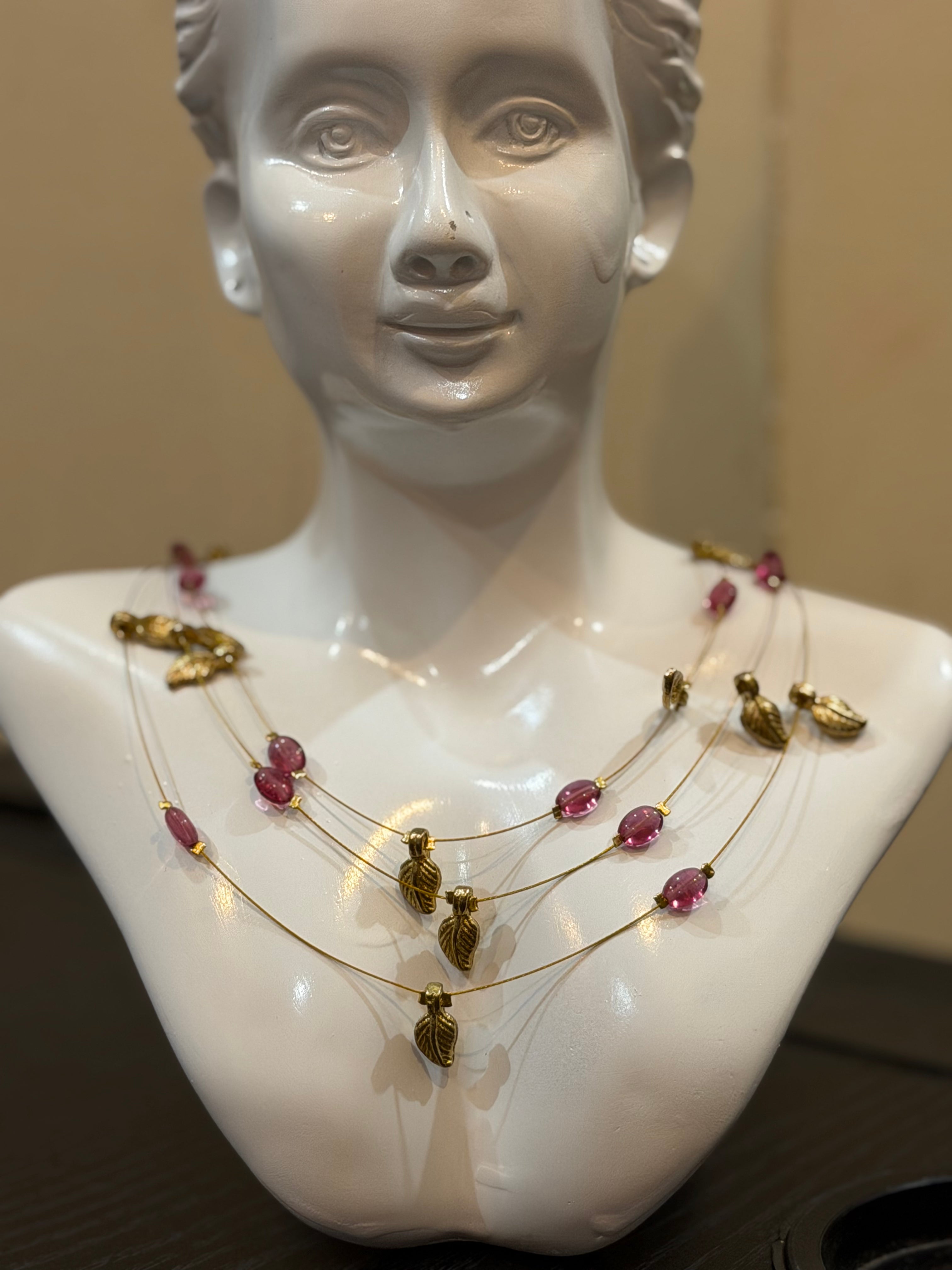 Three Layered Invisible Pink Pebble chain