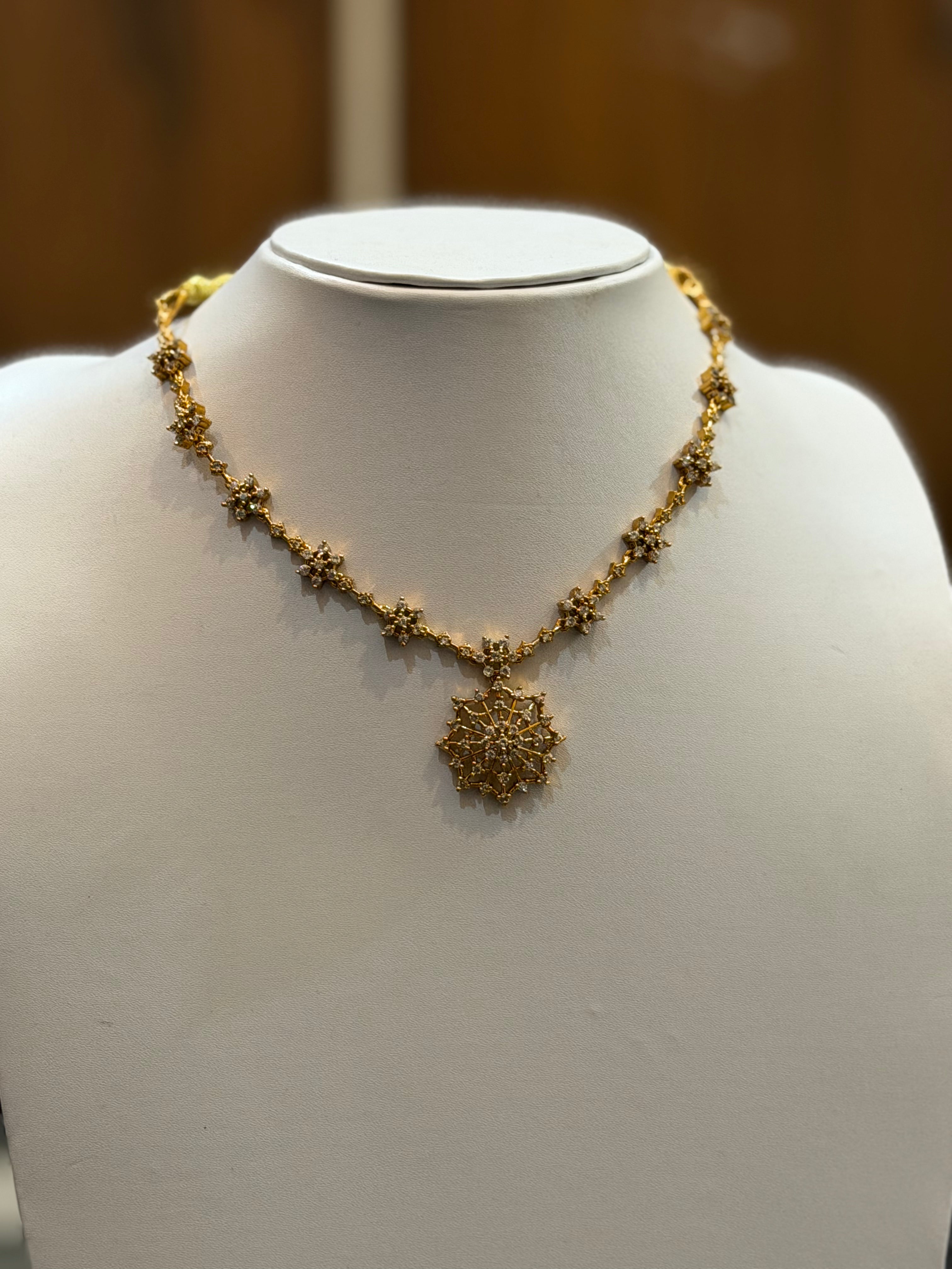 Ahalya Gold Bloom AD Necklace