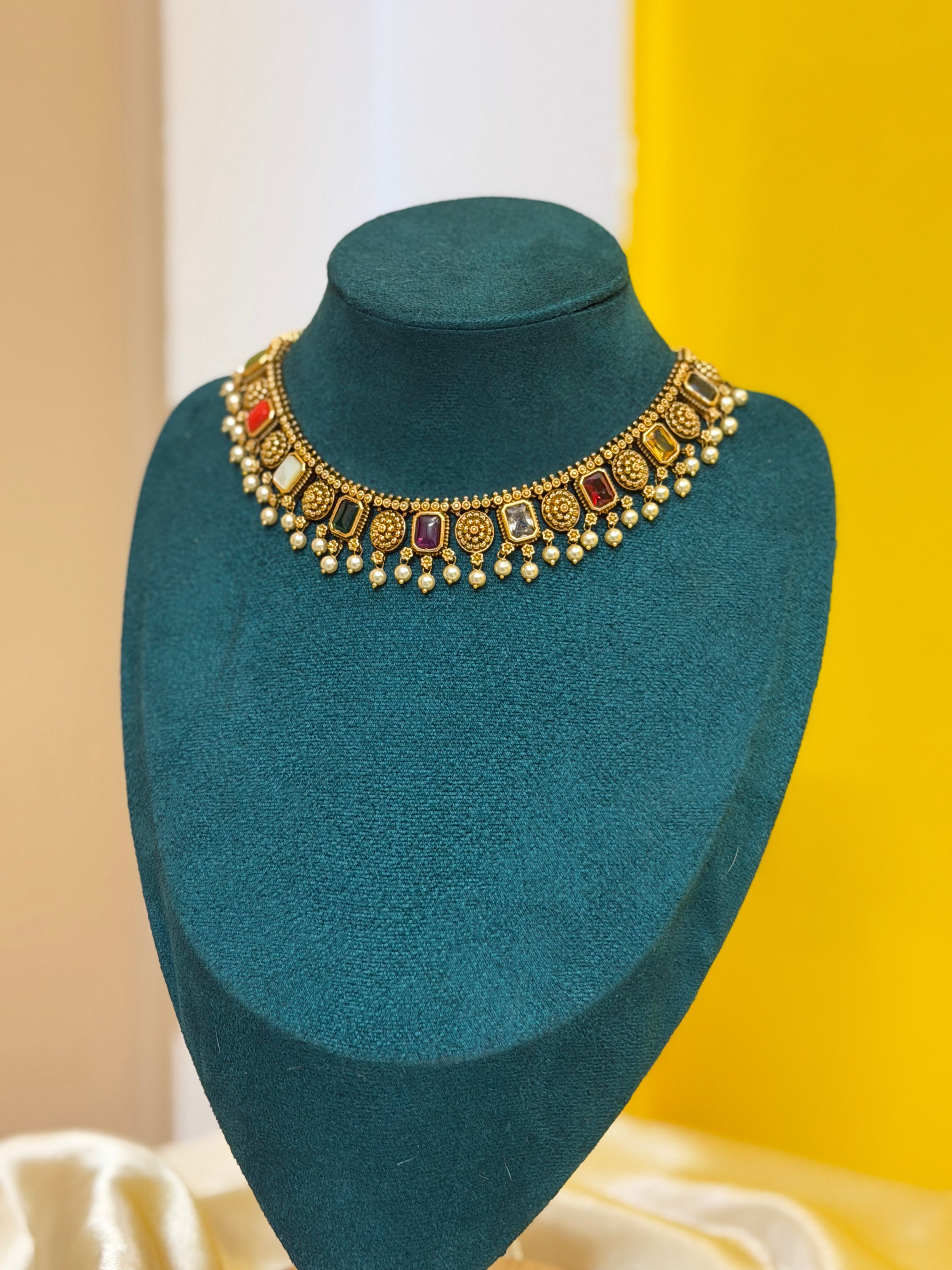 Navaratna Pearl Drop Choker