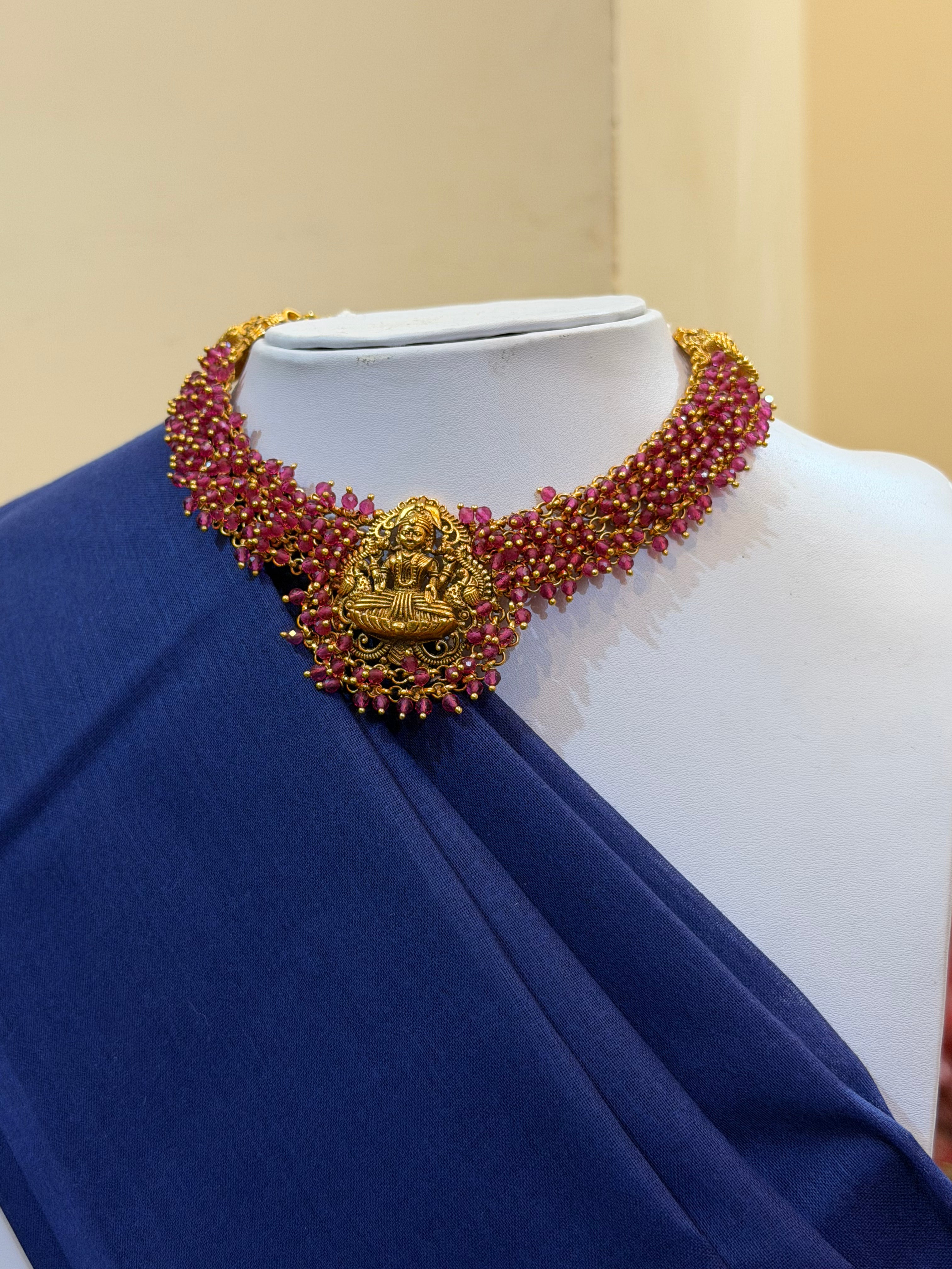 Pink Beaded Lakshmi Motif Necklace
