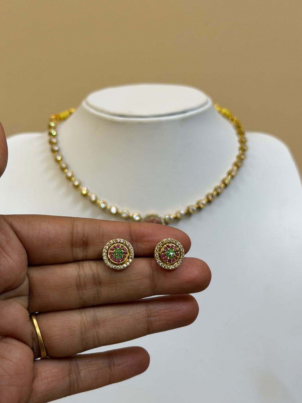 Floral Inspired With Pendant AD Stone Choker