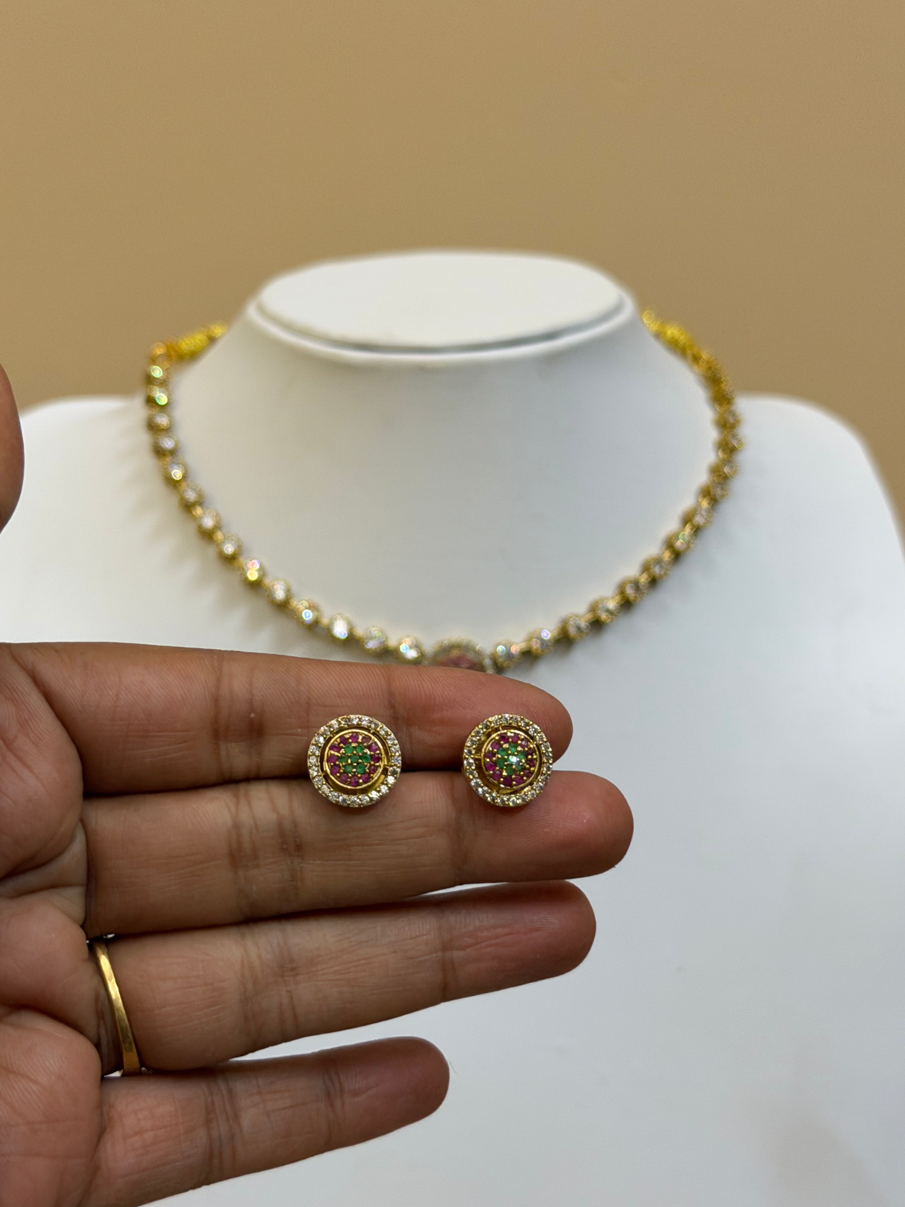 Floral Inspired With Pendant AD Stone Choker