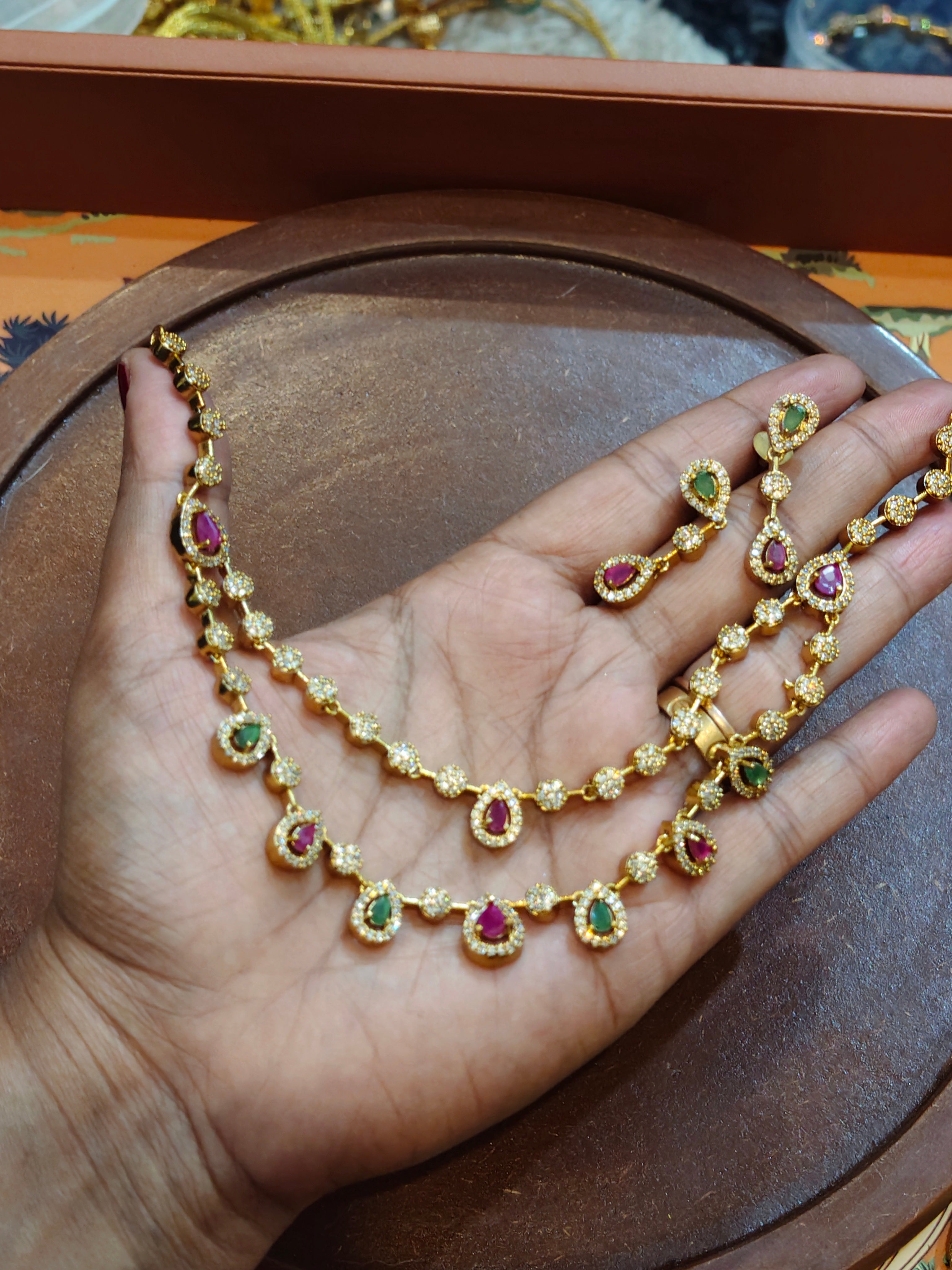AD Stone Single Statement double layer Necklace