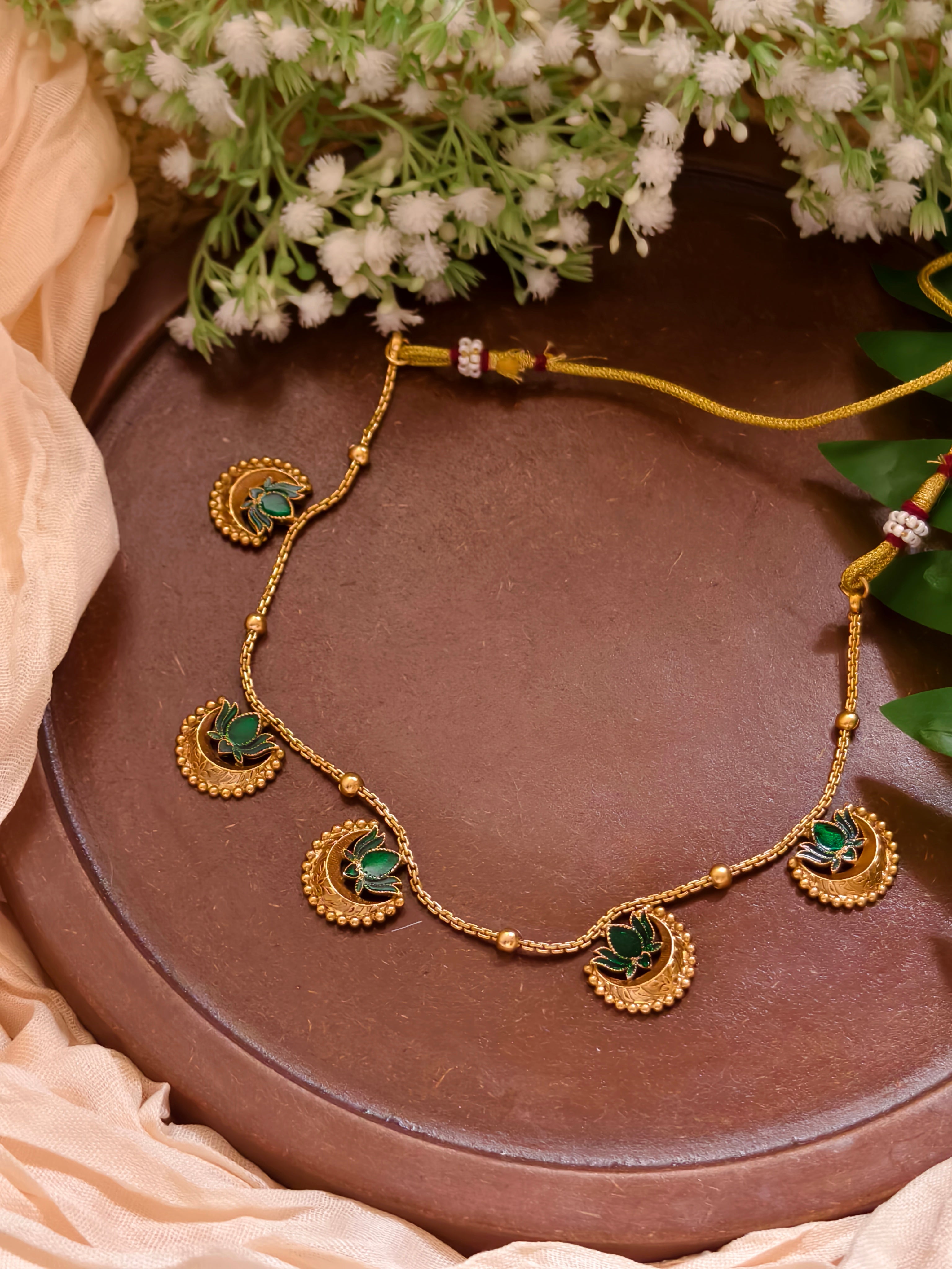 Green Lotus Moon Design Necklace