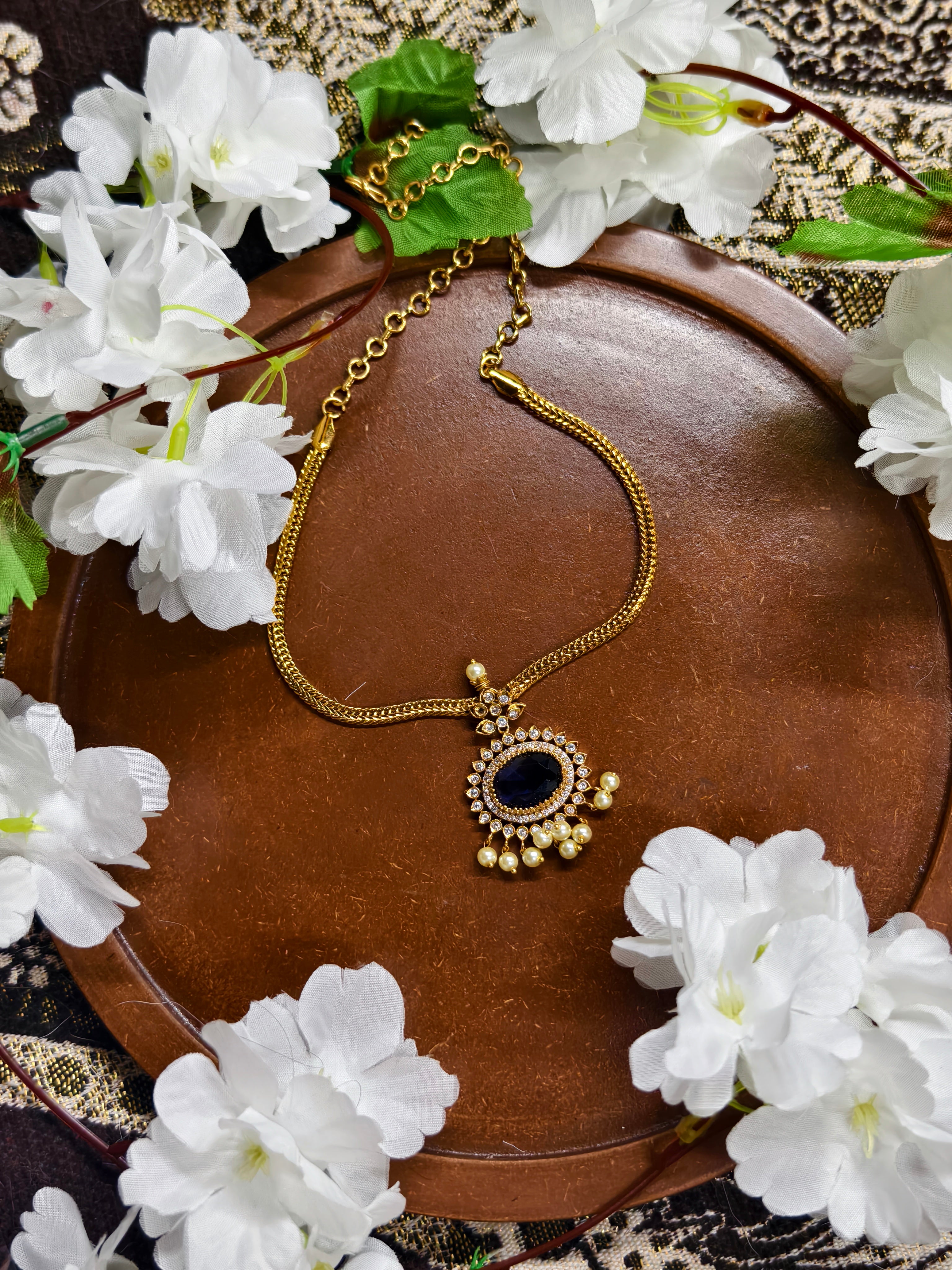 Premium Single Stone with drop pearl  Necklace