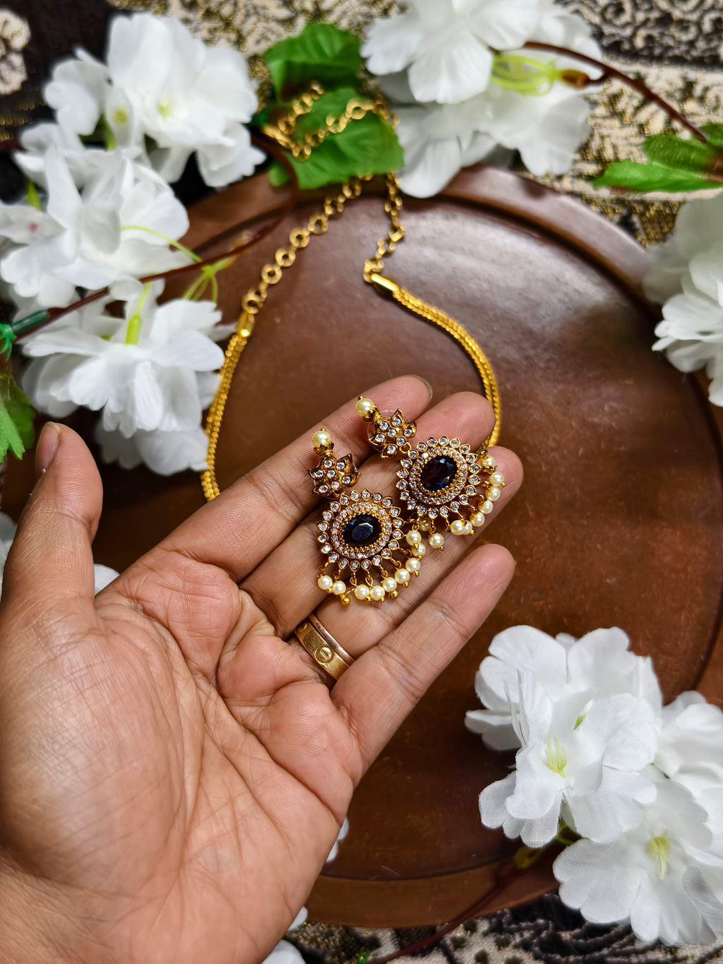 Premium Single Stone with drop pearl  Necklace