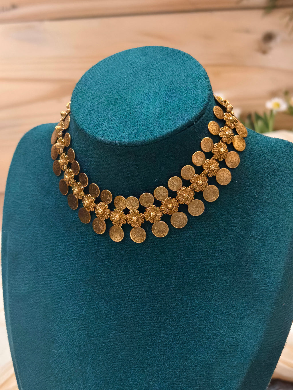 Flower Centred Double Layer Coin Choker set