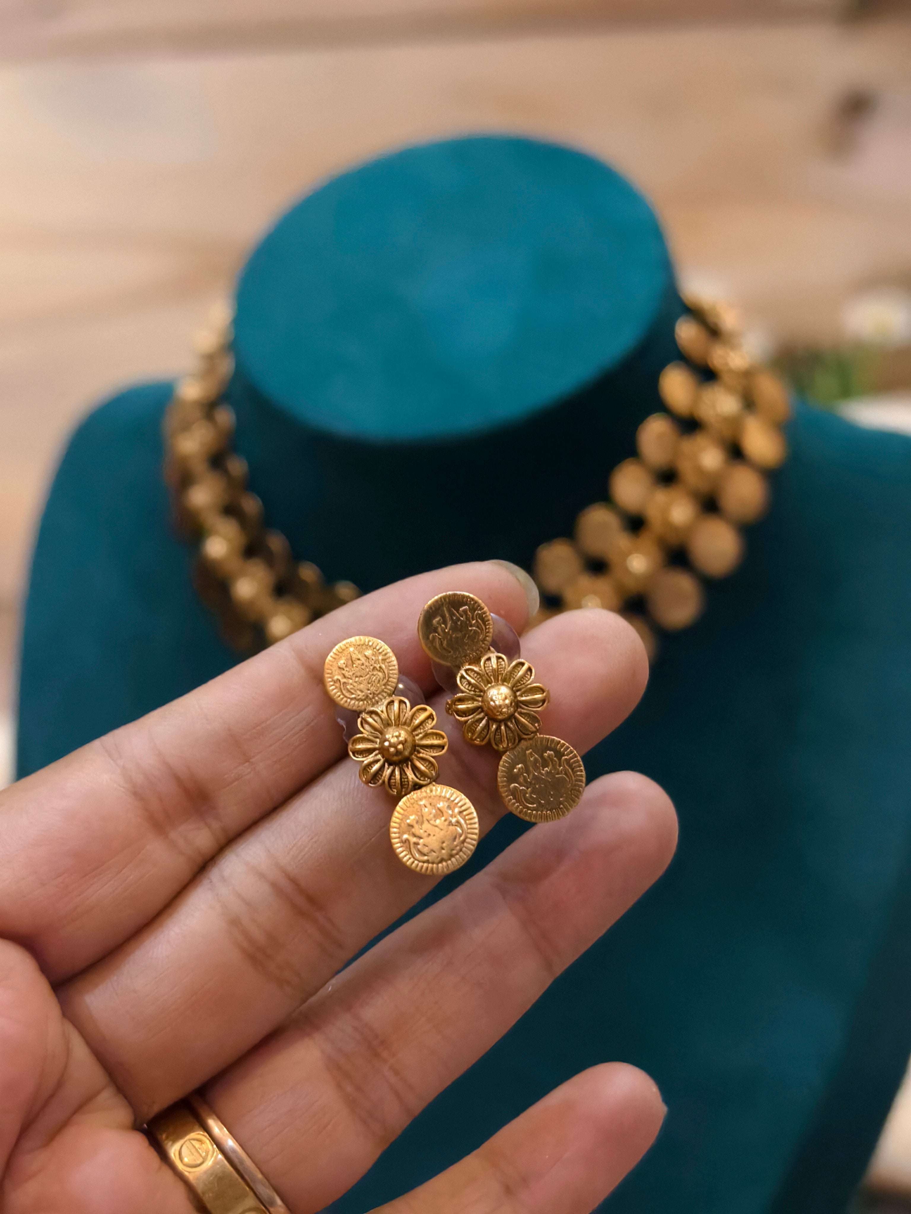 Flower Centred Double Layer Coin Choker set
