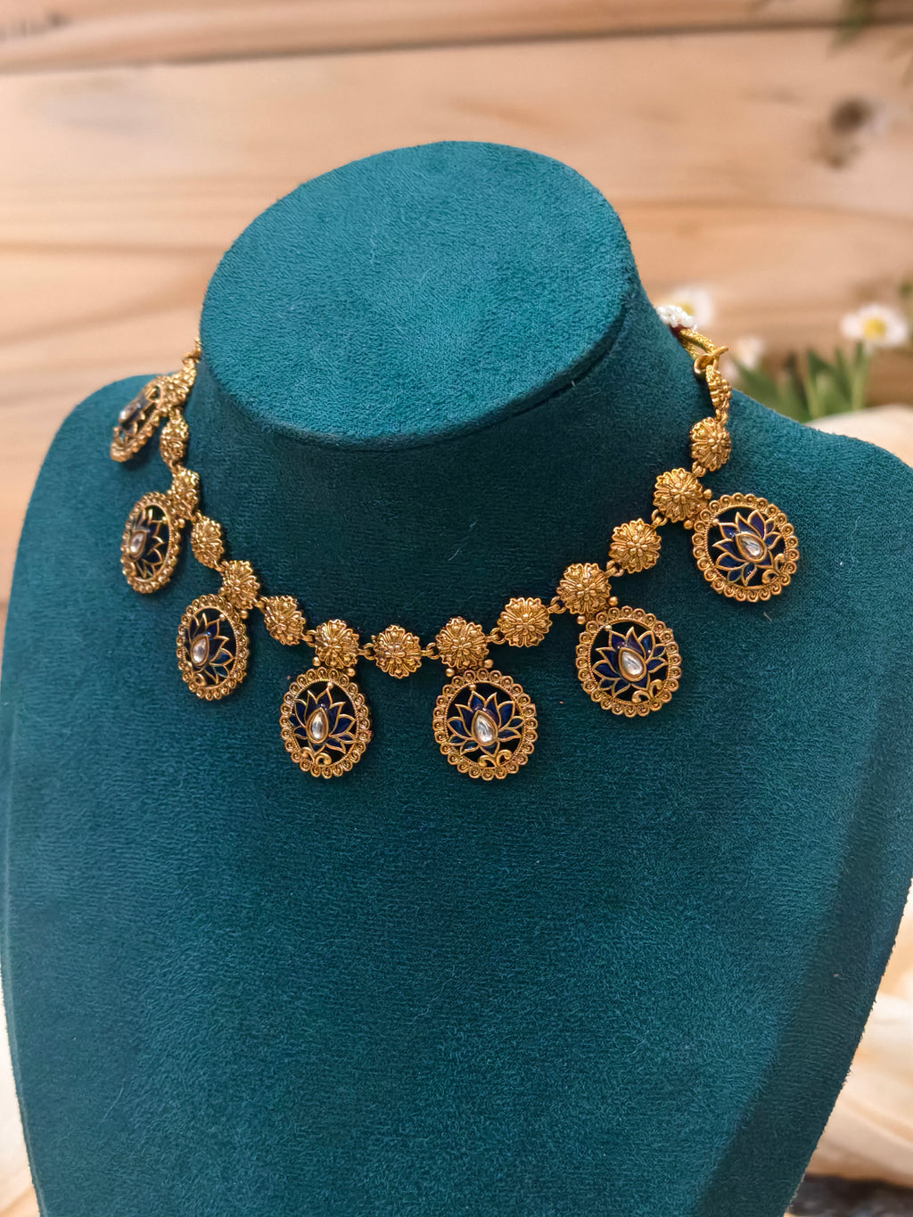 Lotus Bluish-Golden Necklace