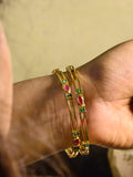 Double Stone Green-Ruby Single Bangles-4 in each Set