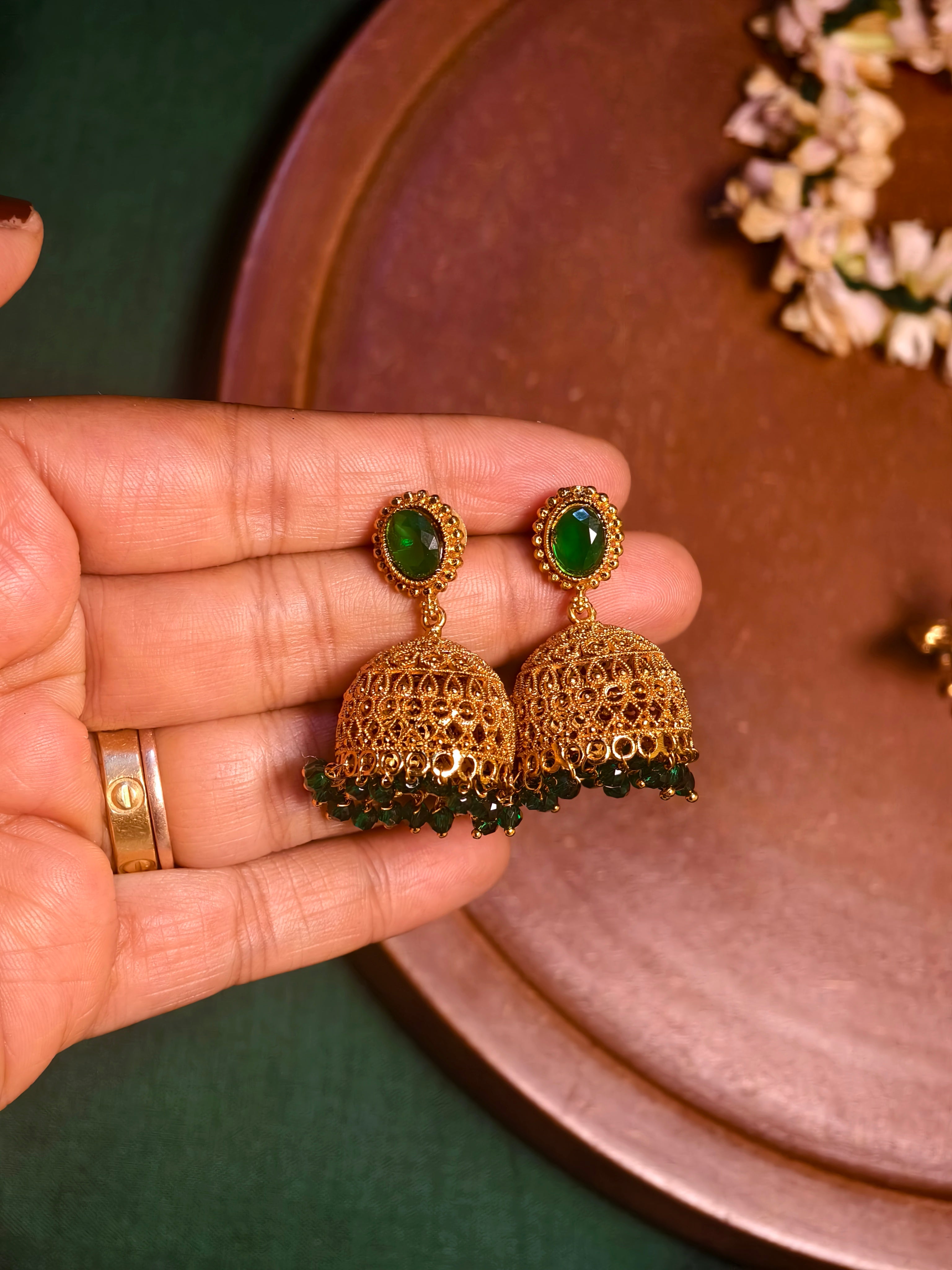 Green Stone Gold Jhumka
