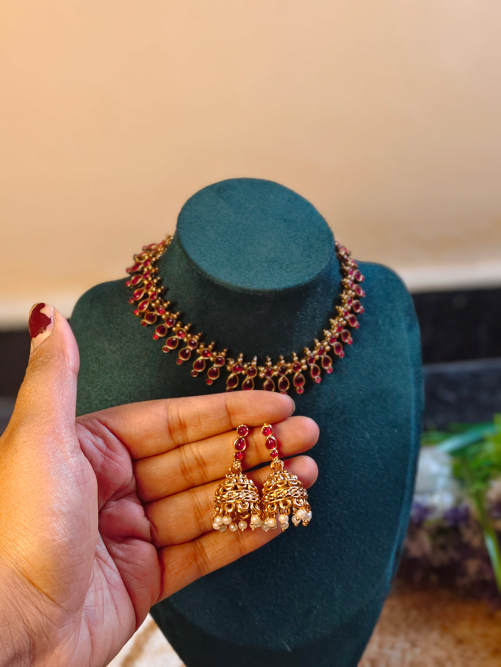 Ruby Drop Chain Necklace