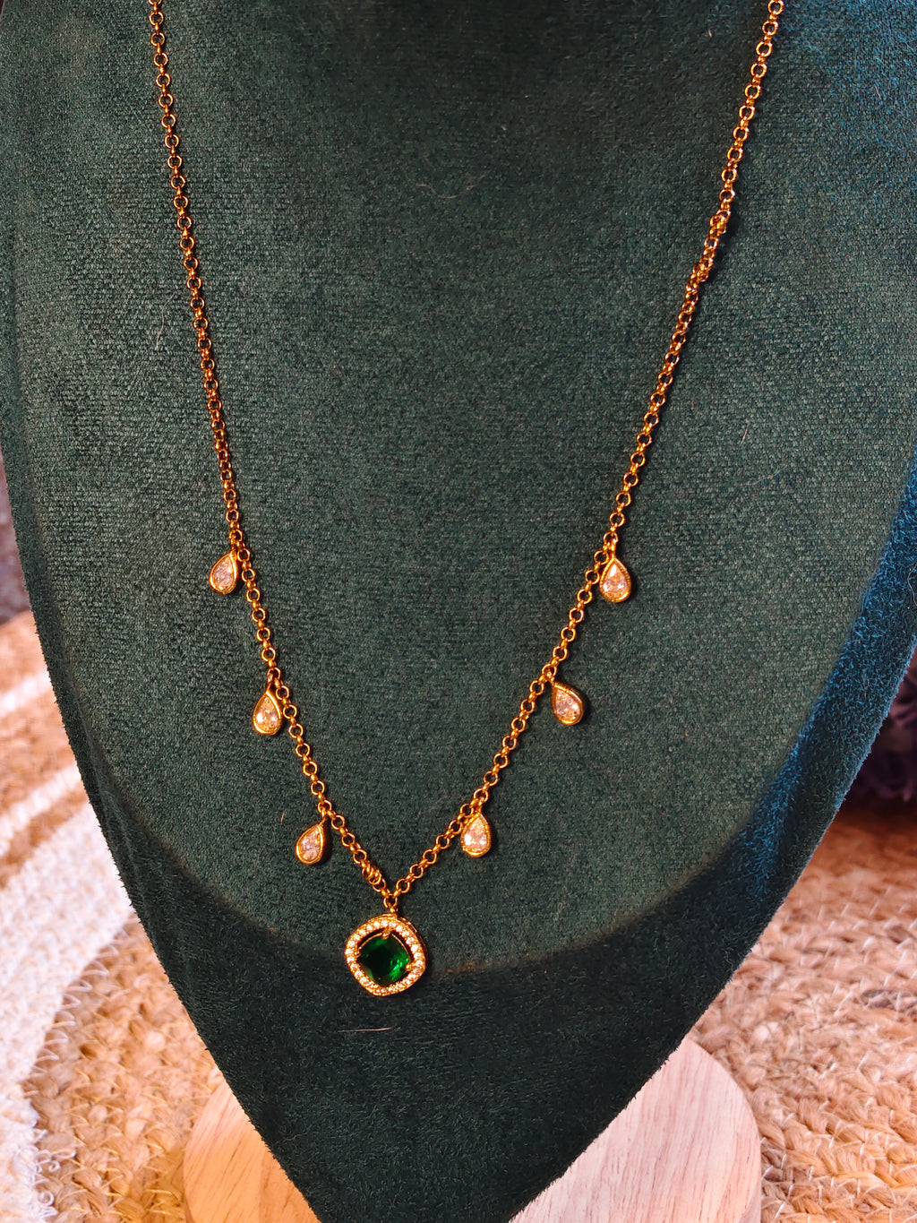 Dew Drop Necklace -Green Stone