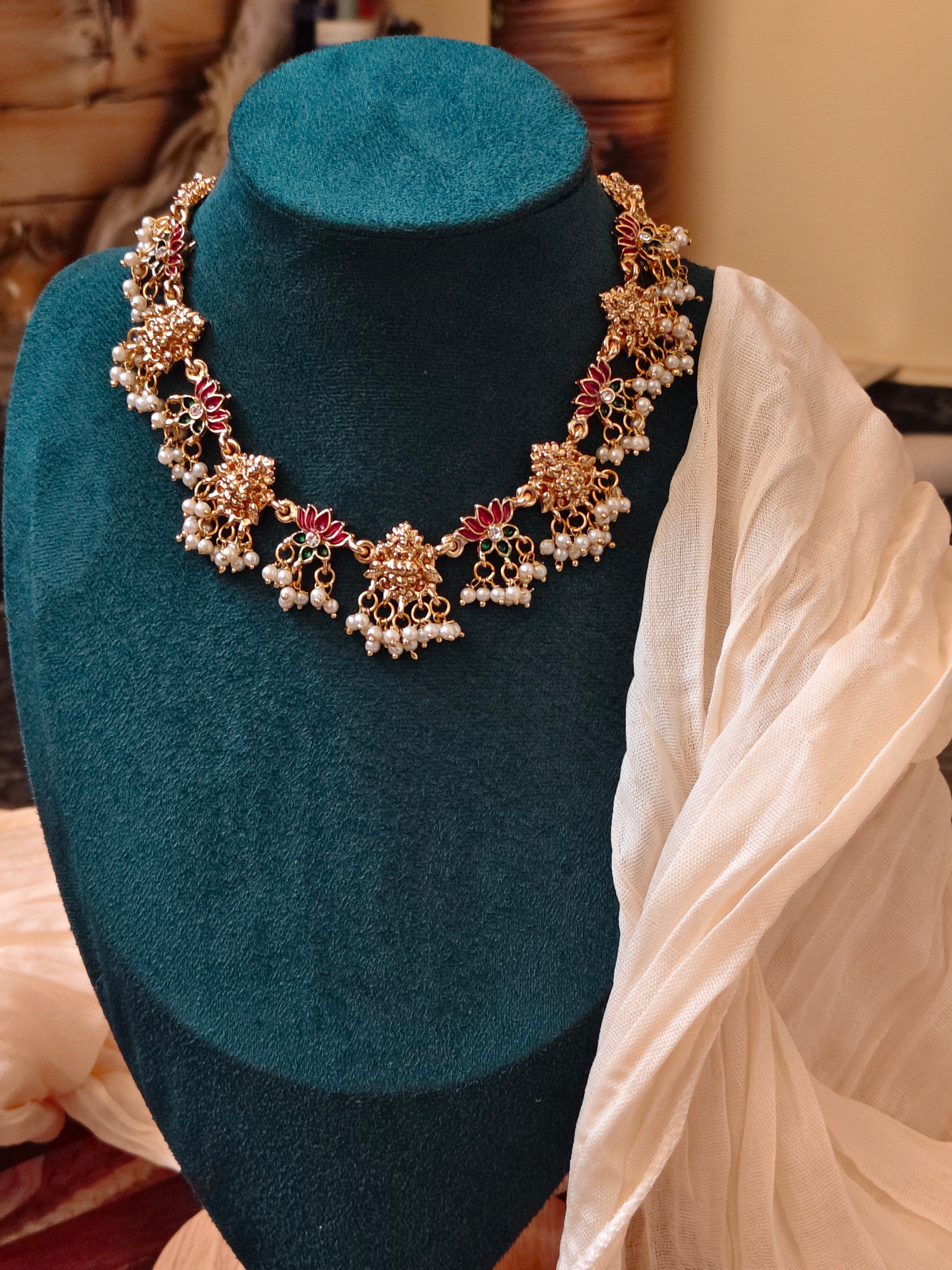 White Beads Lakshmi Lotus set