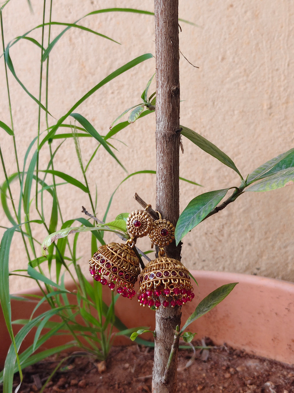 Round Flower Design Hook Jhumkas