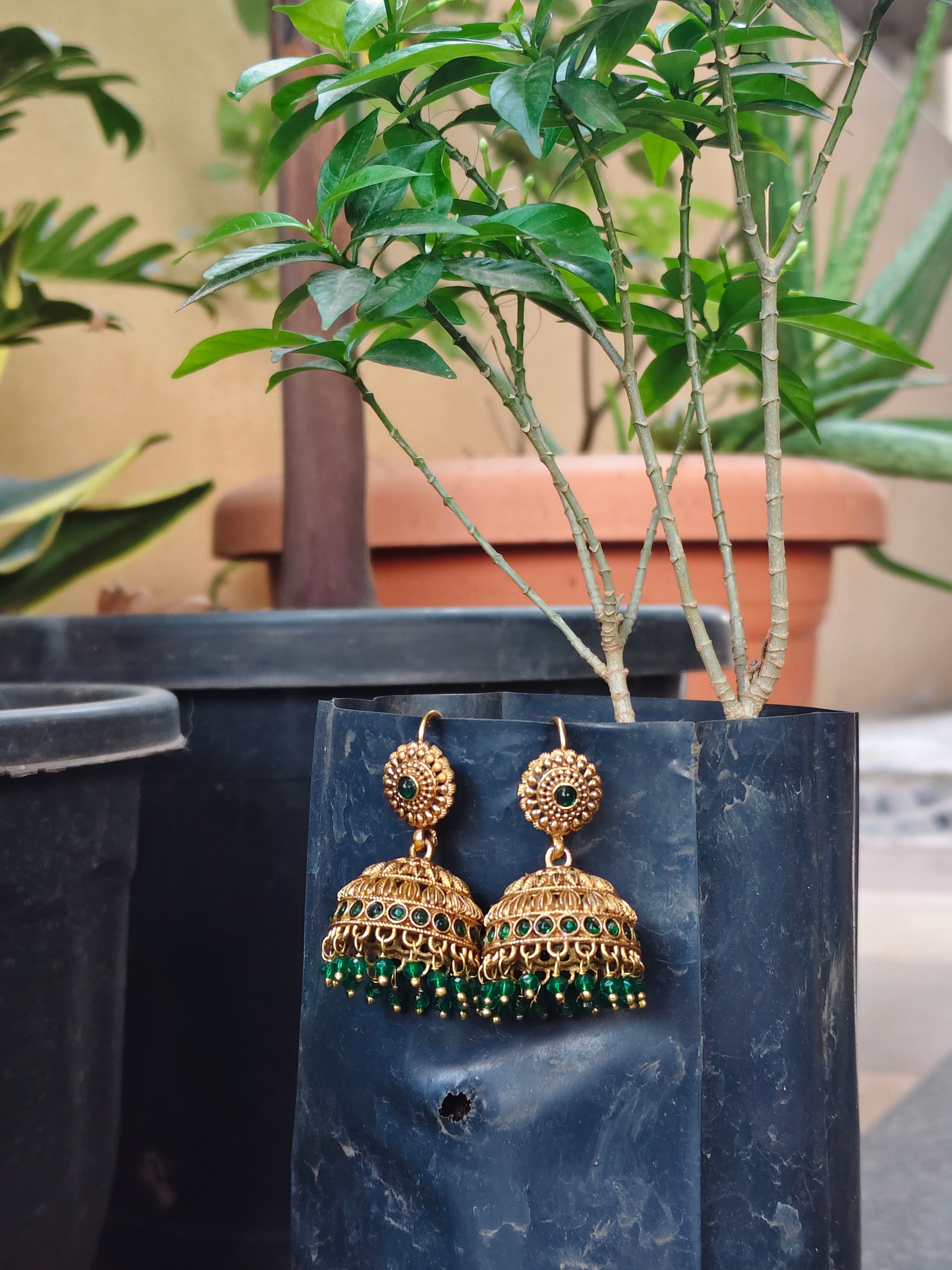 Round Flower Design Hook Jhumkas
