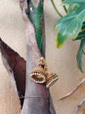 Lakshmi Idol Red Stone-White Bead Hook Jhumkas