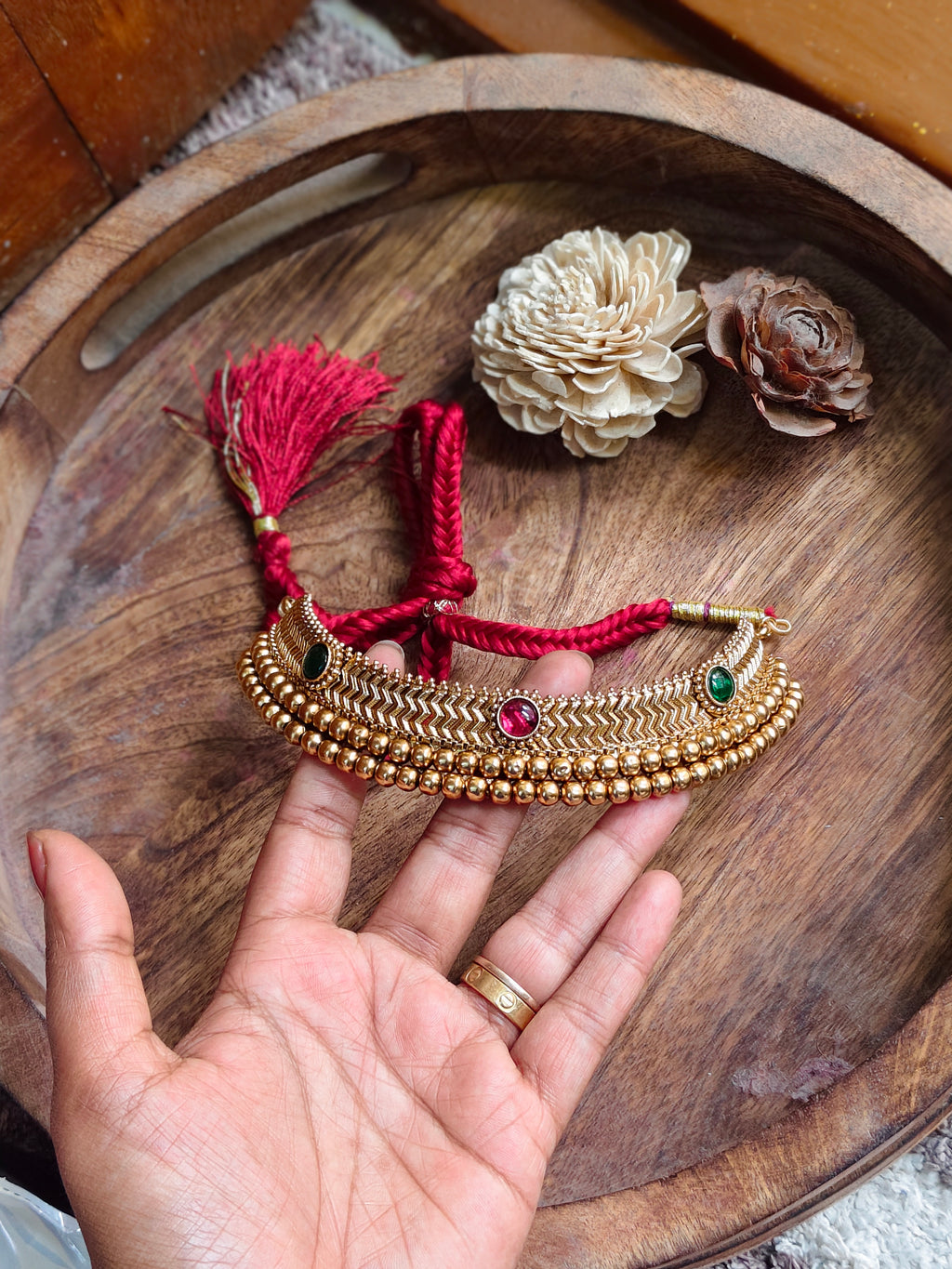 Antique Gold Beaded Choker Necklace