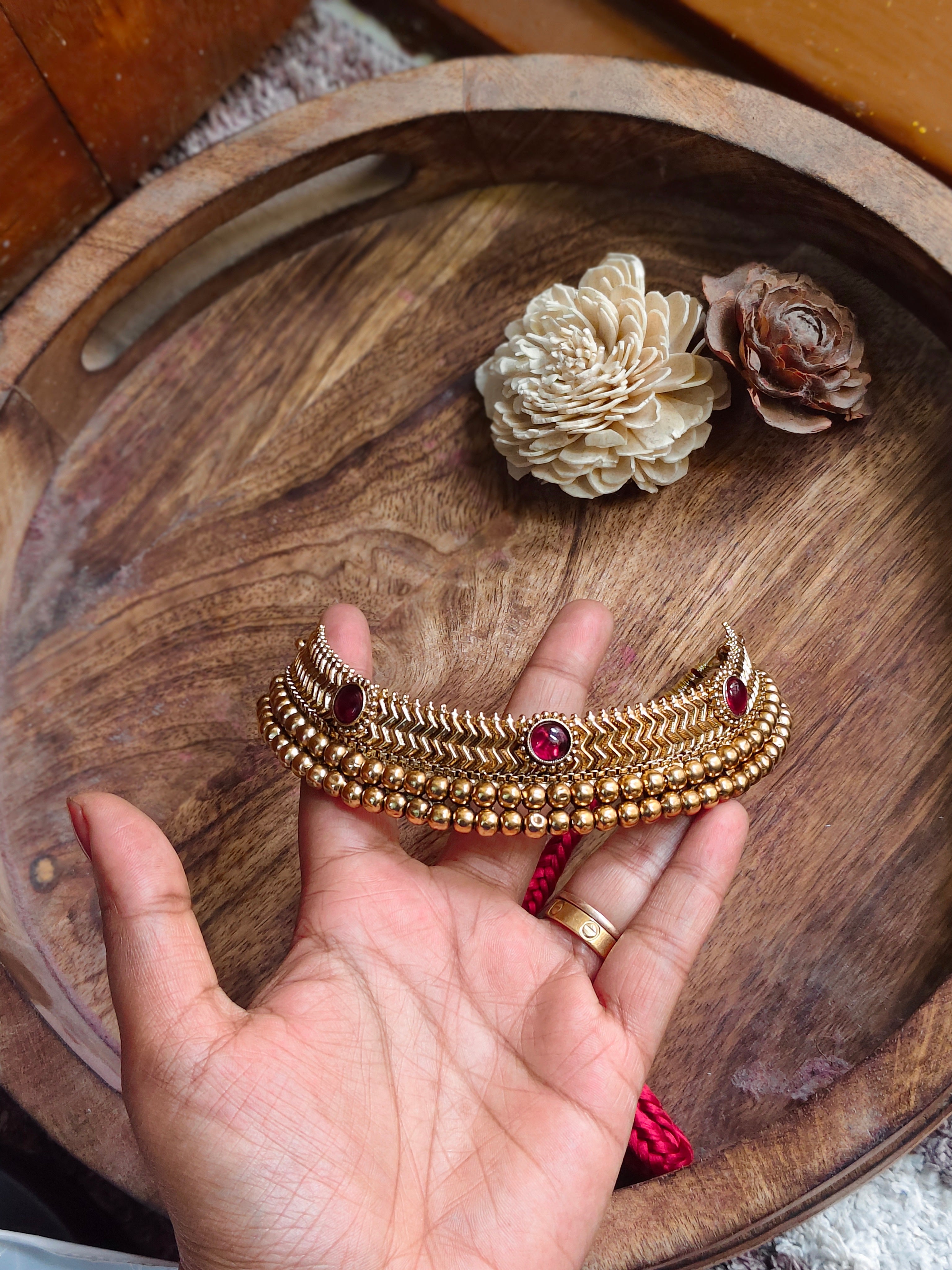 Antique Gold Beaded Choker Necklace