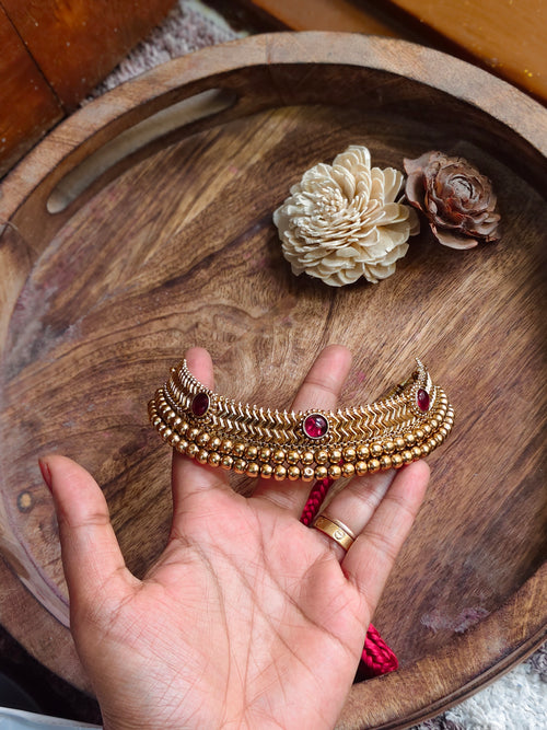 Antique Gold Beaded Choker Necklace
