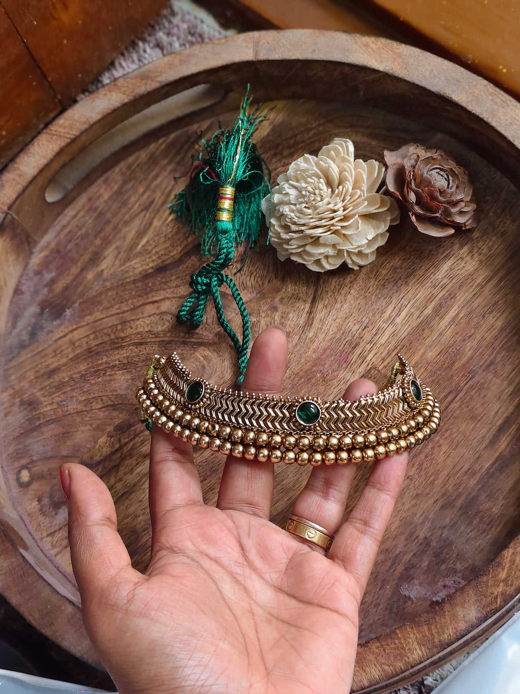Antique Gold Beaded Choker Necklace