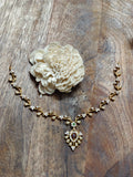 Ruby-Tone Floral CZ Gold-Finish Necklace